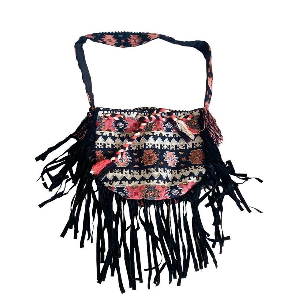 America & Beyond Beaded Woven Fringe Purse